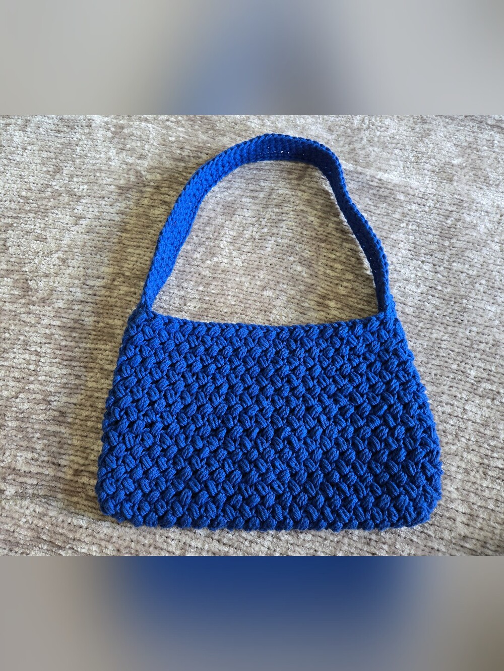 NEW Handmade Royal Blue Crochet Bean Stitch Shoulder Bag Textured Large Purse